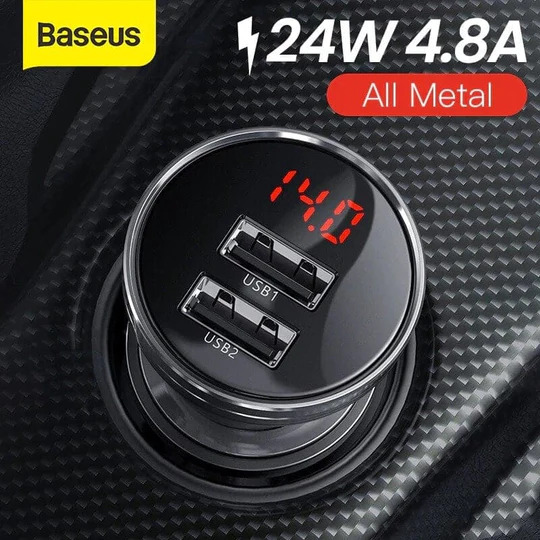 Baseus Digital Display Dual USB 4.8A Car Charger 24W Grey